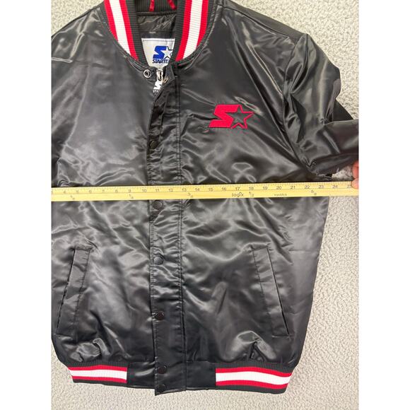 Starter Retro Satin Varsity Bomber Jacket Mens Medium Black Red $225 NWT NEW M - Picture 4 of 10